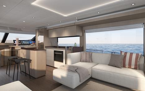 Prestige F6.7 motor yacht saloon lounge 