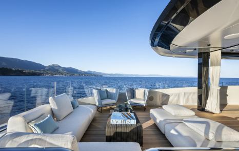 Columbus Atlantique 38M Superyacht Principessa Capricciosa bridge aft deck with white seating