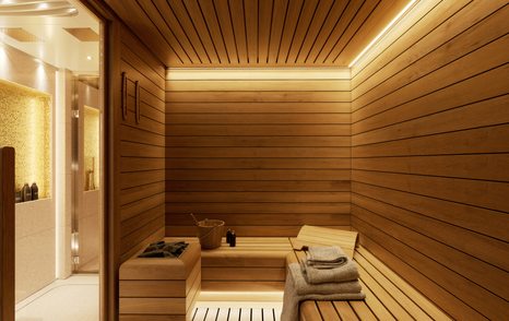 Rendering of Sanlorenzo 74Steel Superyacht lower deck sauna 