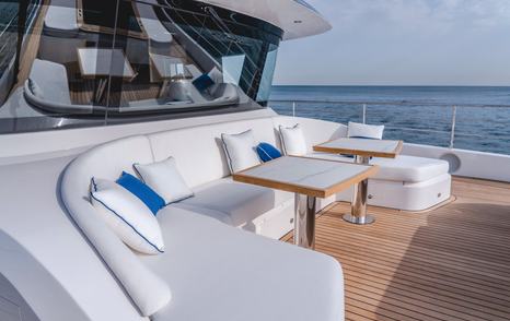 Majesty 112 Terrace Motor Yacht foredeck with U-shaped integrated seating
