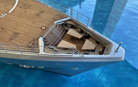 Scale model of superyacht DRAGONFLY, bow lounge area