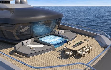 Rendering of jacuzzi and outdoor dining on Harrison Eidsgaard concept REX