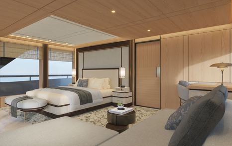 Rendering of Bering 165 explorer yacht master cabin