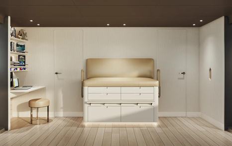 Rendering of Custom Line Navetta 35 superyacht office with desk area 
