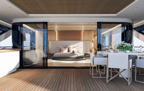 Rendering of Benetti B.Now 52M superyacht master cabin with private terrace