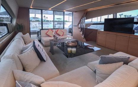  Pershing motor yacht Honey Badger saloon lounge area 