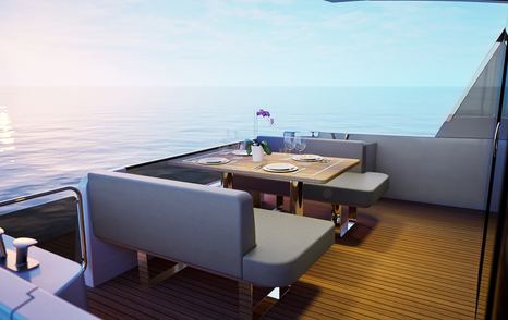 Rendering of Greenline 42 boat alfresco dining