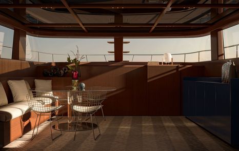Rendering of Sanlorenzo SHE motor yacht salon dining area