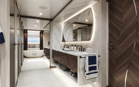 Heesen superyacht Project Sophia master en suite with marble interior 
