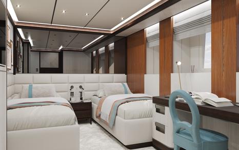 Twin cabin onboard Heesen superyacht SOLEMATES with two single berths