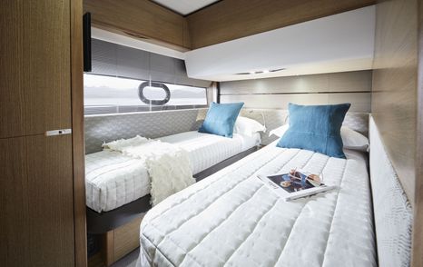 twin berth guest cabin on the Princess V65 sports yacht