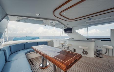 Motor yacht Island Girl's flybridge wet bar and sofas 