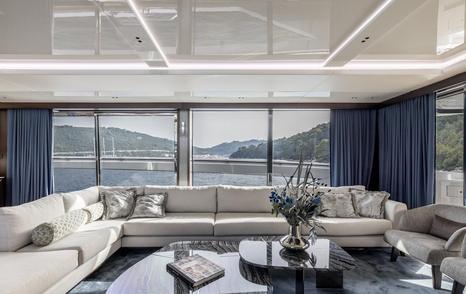 Motor yacht Exit's L-shaped sofa