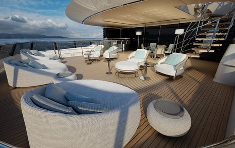 Motor yacht ISA continental 80 flybridge with modular sofas and stairway