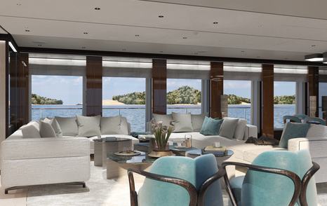 Main salon with plush seating and large windows onboard Heesen superyacht SOLEMATES