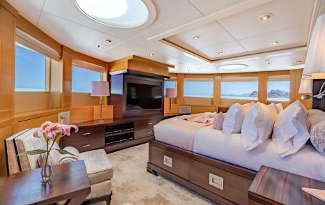 Superyacht Rochade master cabin with mounted TV