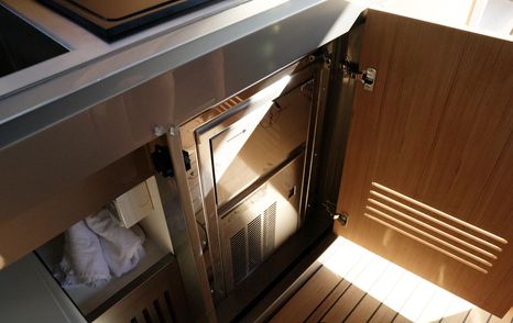 Bluegame-BGF45-Review-cockpit-galley-fridge