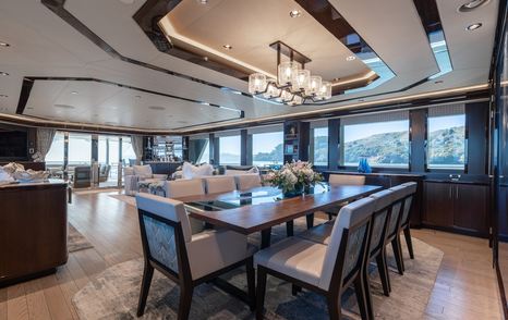 Superyacht Figaro's main saloon dining area