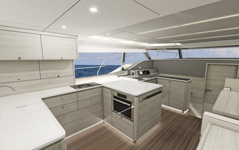 Rendering of a galley onboard Aquila 46 Yacht