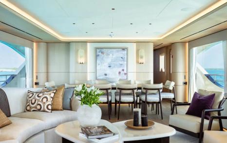 Superyacht Mustique's main saloon with coffee table 