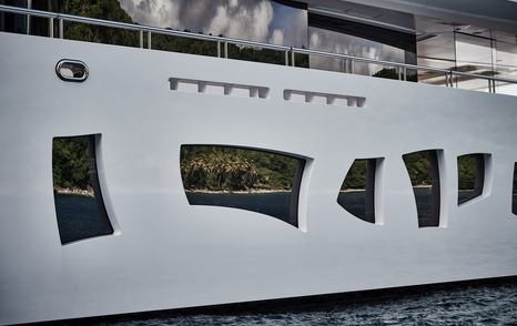 Unusual window shapes on superyacht ARTEFACT