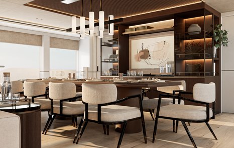 Superyacht Ingot's main saloon dining area
