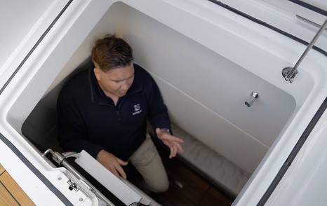 Princess S65 Mk2 crew cabin with single berth below the aft deck