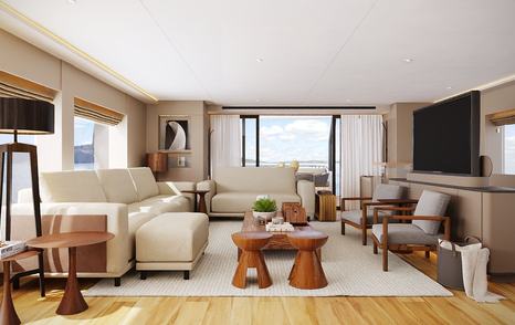 Grand Ocean motor yacht Motu saloon lounge area 