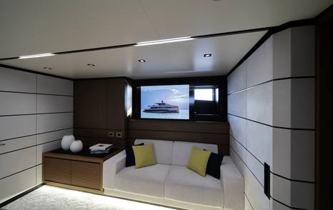 Wally wallywhy200 motor yacht interior seating area with mounted TV