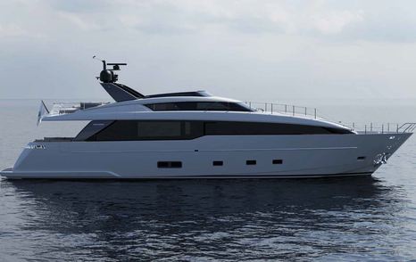 Rendering of Sanlorenzo SL86 Asymmetric motor yacht at anchor 