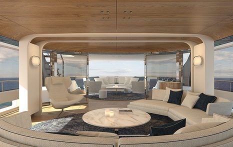 Rendering of interior of Benetti Motopanfilo showing large circular seating area