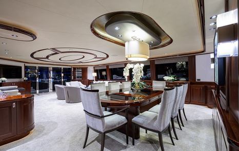 Superyacht Tireless' main saloon dining area