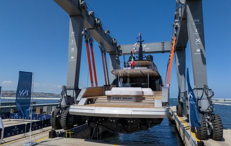 ISA Yachts motor yacht Fast Naan at launch stern view 
