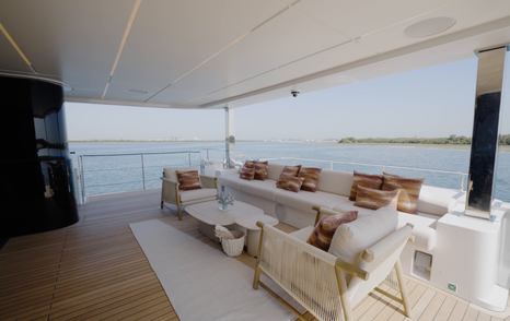 Spacious aft cockpit aboard the Gulf Craft Majesty 100 Terrace