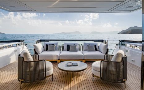 Ferretti 940 motor yacht aft deck shaded seating 