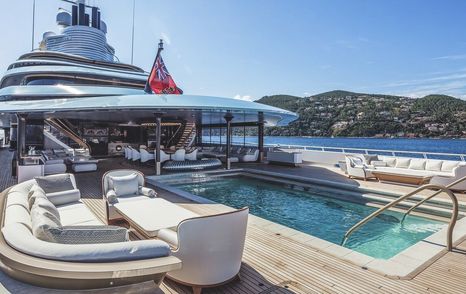 Huge pool on the aft deck of superyacht Kaos