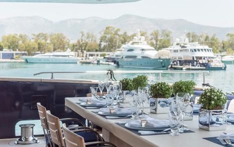 Baglietto motor yacht Lucky Me Yacht Academy aft deck dining area 