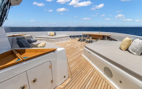 Superyacht Evelyn P's foredeck with sunpads