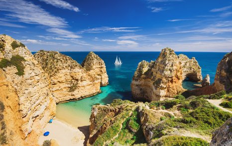 yacht sailing along Portuguese coast 