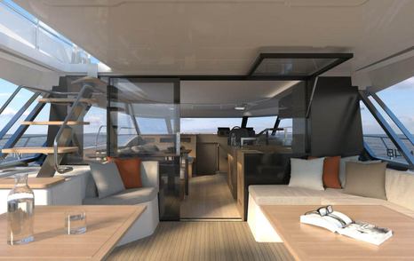 Rendering of new Prestige M48 looking from cockpit into salon