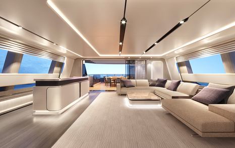 superyacht DOM133 model rendering sky lounge with neutral details 