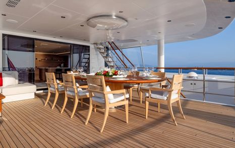 Expedition yacht Bijin upper aft shaded alfresco dining