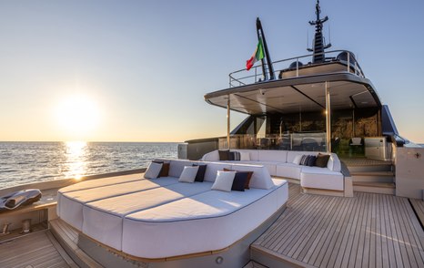 ISA yacht Fast Naan aft deck with sun pads 