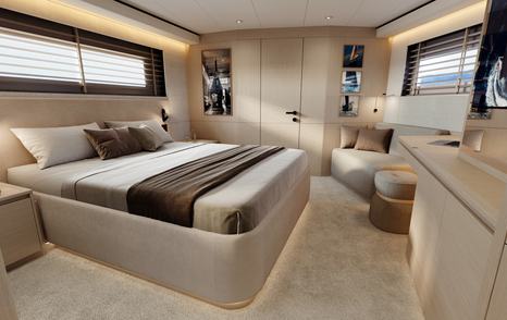 Pardo GT65 motor yacht master cabin with large windows 