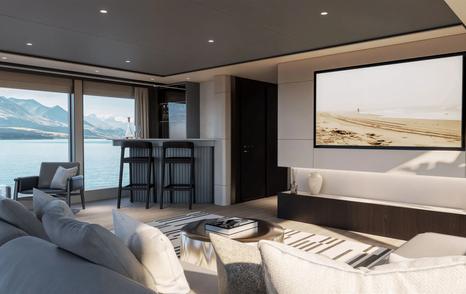 Rendering of Sunseeker 134 Superyacht upper saloon with mounted TV