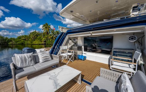 Ferretti motor yacht La Bella Vita beach club lounge 