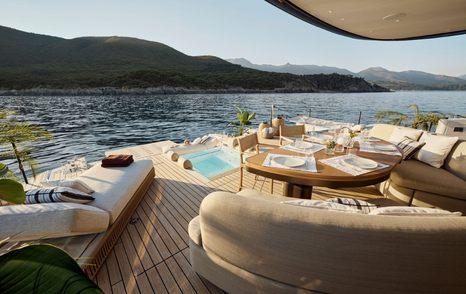 First Azimut Seadeck 9 aft deck lounge area 