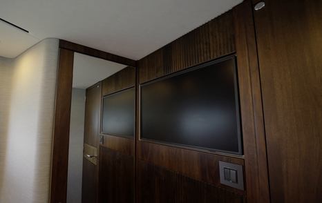 Fairline Targa 58 GTO VIP cabin television and timber cabinetry