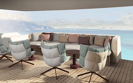 An exterior lounging area on board a Sanlorenzo SD96 superyacht