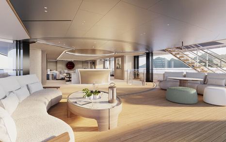 Rendering of Superyacht Project Spyder saloon with curved seating